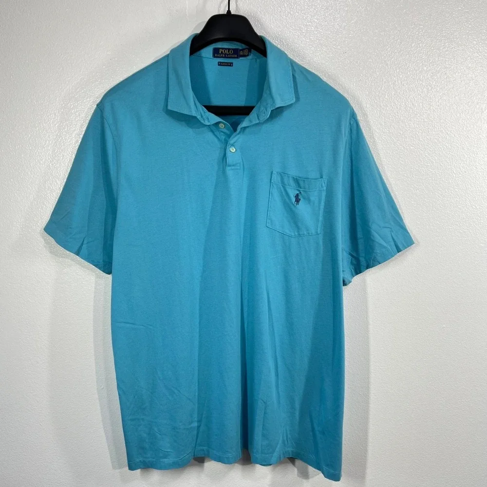 Polo Ralph Lauren Classic Fit Shirt XXL‎ Turquoise Teal Blue Pocket Pony Flaw